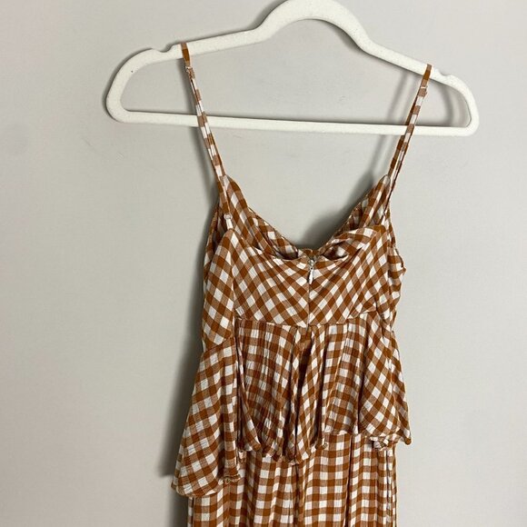 Saylor Gingham Plaid Jumpsuit Laken Apricot Womens XS Ruffle Tie Front - Picture 10 of 13